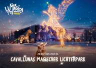 Ein Poster des LUMAGICA Lichterparks in München mit einem leuchtenden Einhorn.